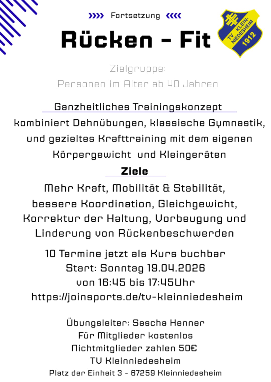 Kursangebot Rückenfit April-Juni